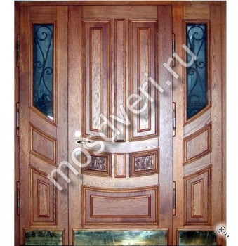 Парадная дверь массив дуба + массив дуба со стеклопакетом и ковкой №16 - купить от производителя Мосдвери Парадная дверь массив дуба + массив дуба со стеклопакетом и ковкой №16